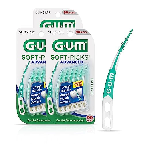 GUM Soft-Picks Advanced, Easy to Use Dental Picks for Teeth Cleaning and Gum Health, Disposable Interdental Brushes with
