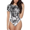 thumbnail image 2 of Fotbe Tiger Butterfly Floral Art Women's Crew Neck Short Sleeves Bodysuit Tops Round Neck Slim Sleeveless Soft Comfortable Basic-X-Large, 2 of 7