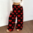 thumbnail image 4 of Simua Women's Valentine's Day Heart Print Flannel Plush Wide Leg Pants - Elastic Waist Side Pocket Casual Trousers S-XXL Festive Lounge & Daily Pants, 4 of 7