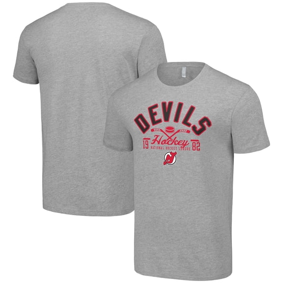 Men's Starter Heather Gray New Jersey Devils Half Puck T-Shirt