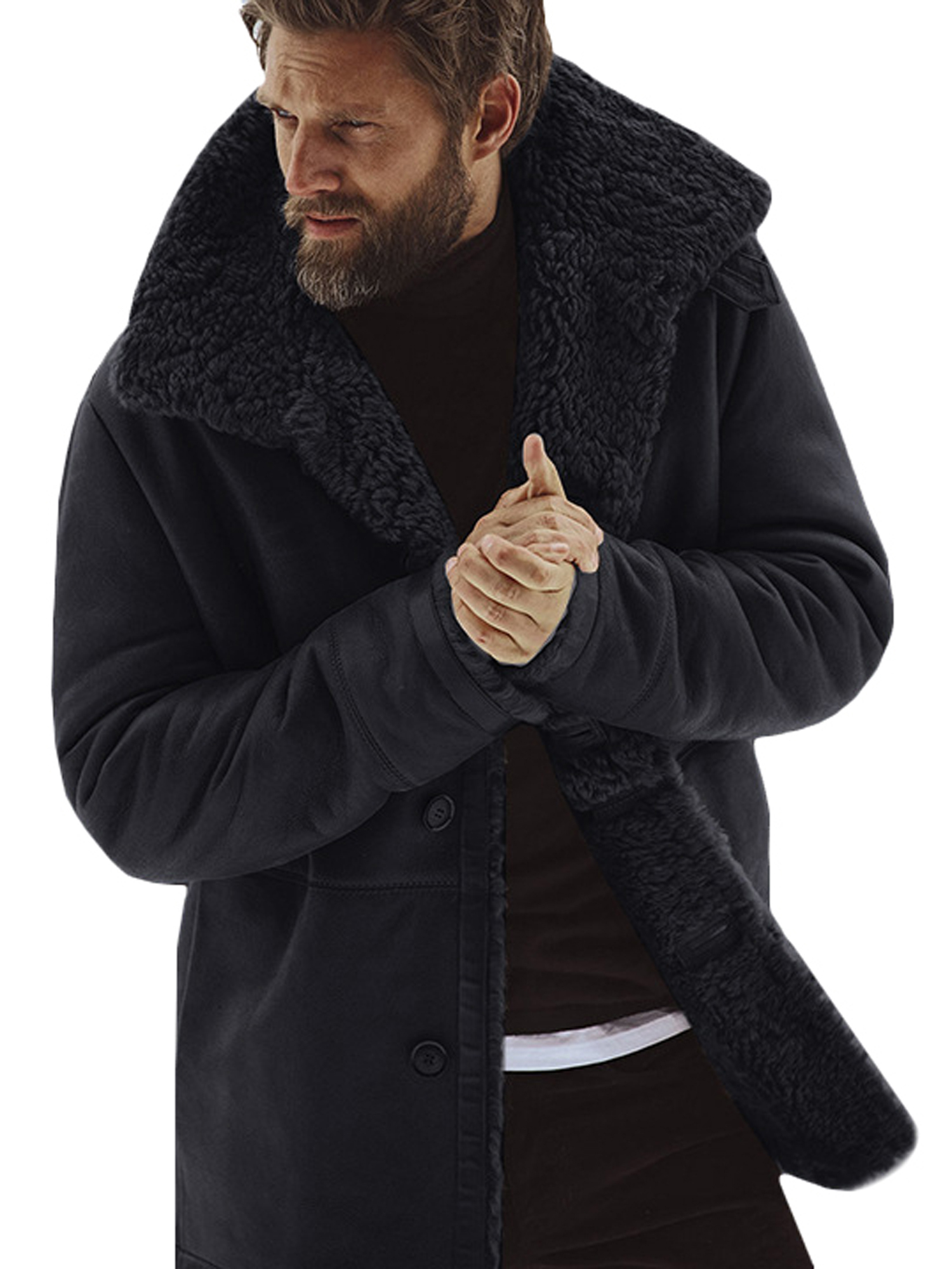 Men/'s Fur Lined Jacket Button Thick Fleece Parka Overcoat Winter Warm Coats Tops