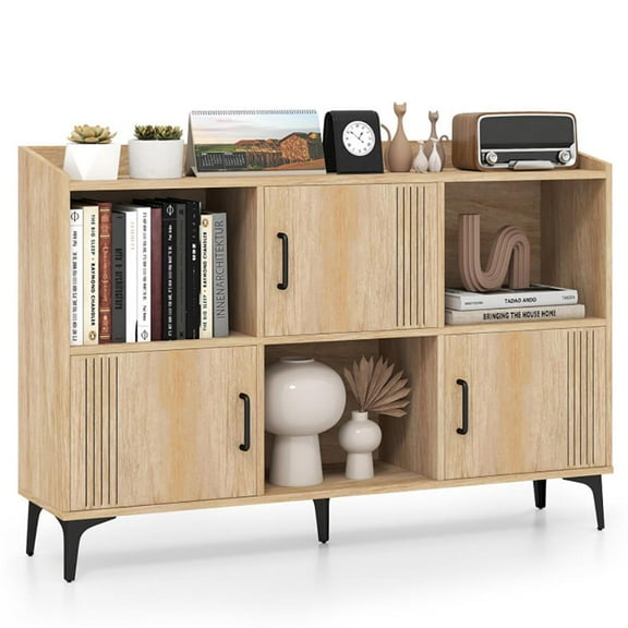 Barara King Sideboard Storage Cabinet Bookcase with 3 Doors and Open Compartments-Oak