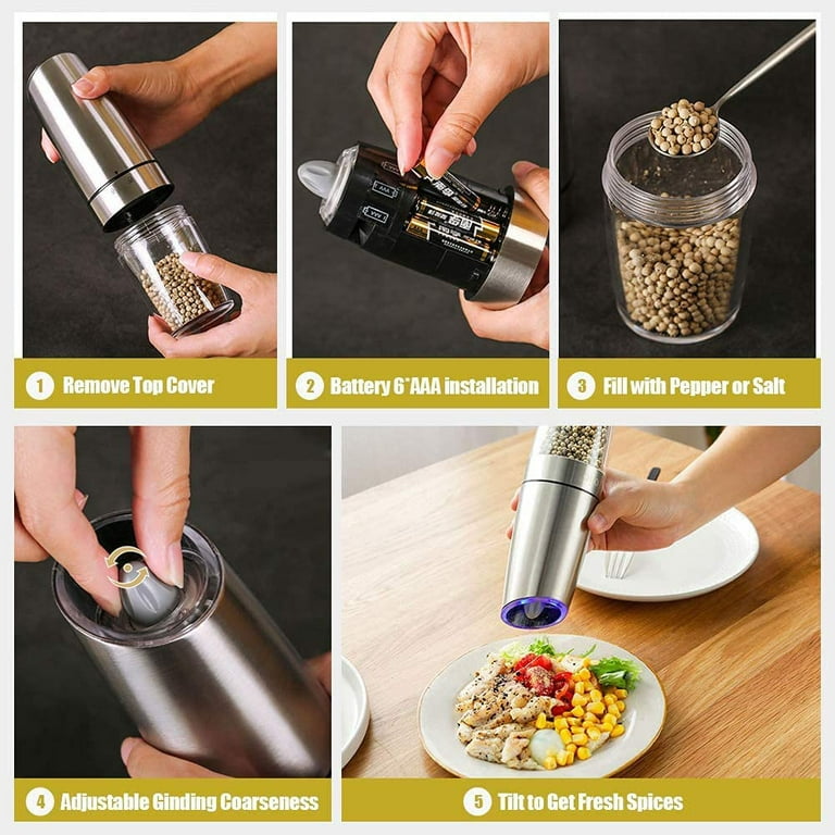 Automatic Salt and Pepper Grinder Set - Kitexpert Gravity Electric