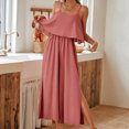 thumbnail image 6 of CheerKidz Women's Ruffled Waist Wide Leg Jumpsuit Solid Color Casual Romper with Side Split Elegant Summer Outfit(Pink,XL), 6 of 9
