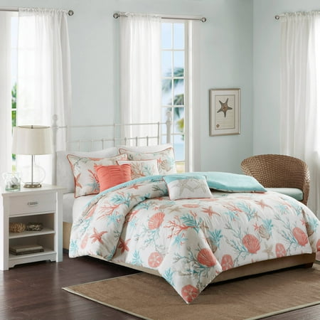 Ocean View Seashell Duvet Cover Set (Full/Queen) Coral - 6pc