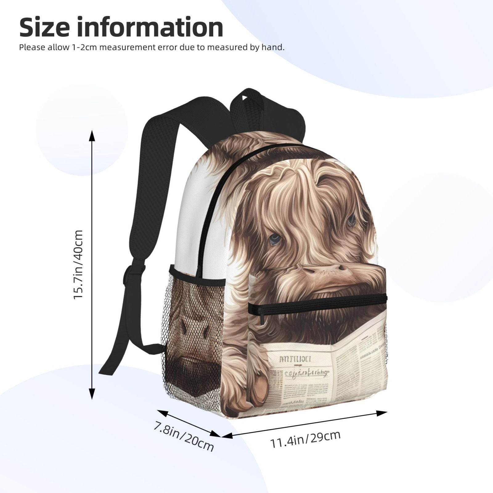 Ratiio Relaxed Cute Cow Reading Print Casual Backpack for Men and Women, Water Resistant Oxford Fabric School Bag Lightweight Travel Daypack