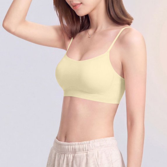 Zpanxa Wireless Bras for Women Push-up Breathable Thin Strap Seamless Bras Yellow 38BC