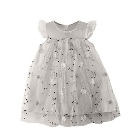 

Toddler Baby Girls Tulle Dresses Outfits Floral Cute Ruffle Sleeve Princess Wedding Birthday Dress Summer Sundress 1-6T