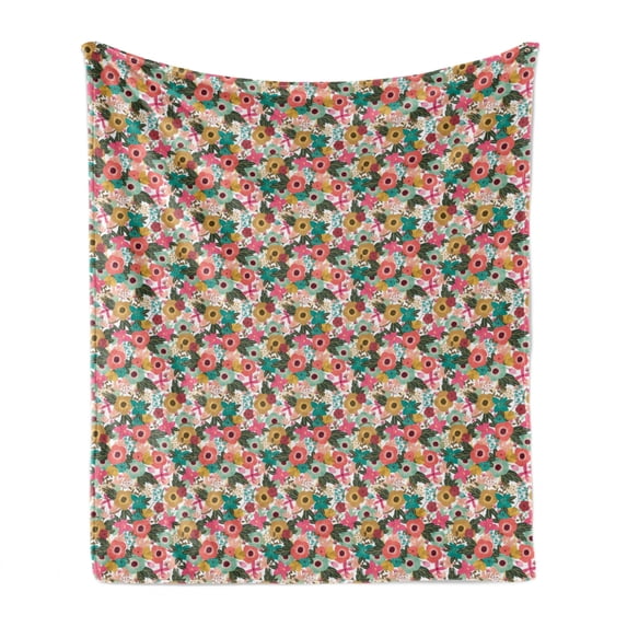Botanical Soft Flannel Fleece Throw Blanket, Colorful Flower Bouquets Beauty Magnolia Lilly Branches Shabby Forest Meadow, Cozy Plush for Indoor and Outdoor Use, 50" x 60", Multicolor, by Ambesonne