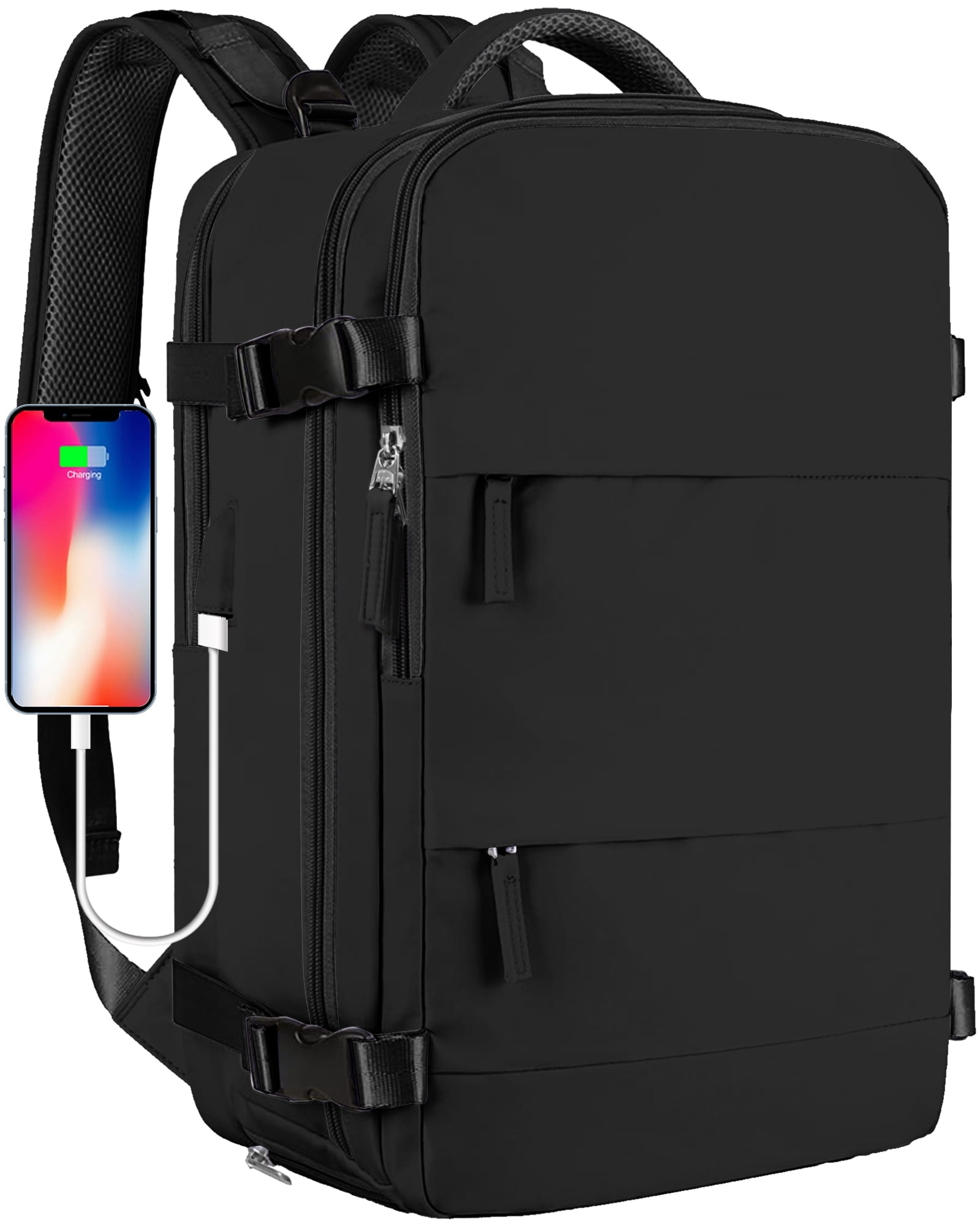 DAKIMOE Large Travel Backpack for Women Men Laptop Bag Airline Approved Carry On Backpacks Waterproof Anti Theft Gym Bags Hiking Flight Approved Luggage Casual Daypack, Large, Black