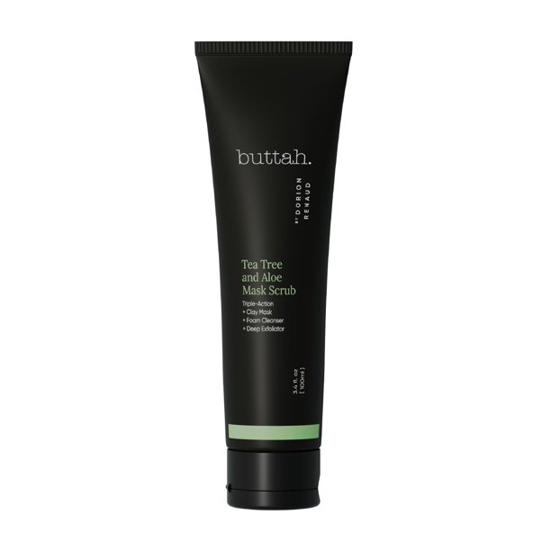 Buttah Skin by Dorion Renaud Exfoliante de árbol de té y aloe 3oz - Limpiador multitarea - Tratamiento con aceite de árbol de té y arcilla de caolín - Cuidado de la piel de base natural para hombres y