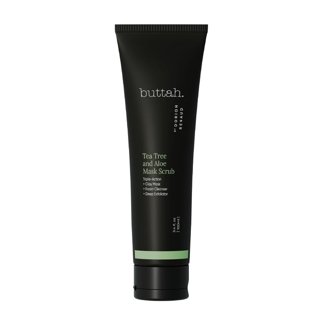 Buttah Skin by Dorion Renaud Exfoliante de árbol de té y aloe 3oz - Limpiador multitarea - Tratamiento con aceite de árbol de té y arcilla de caolín - Cuidado de la piel de base natural para hombres y