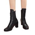 thumbnail image 3 of Fashion Women's Solid Ankle Boots Lace Up Short Booties with Square Heels for Autumn Wear, 3 of 9