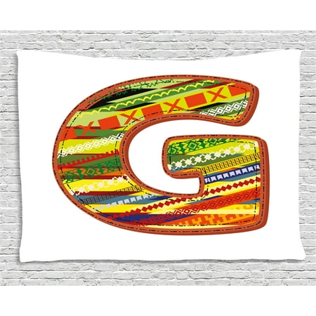 Letter G Tapestry, G Letter Character Language System Learning College Surname Red Calligraphy Design, Wall Hanging for Bedroom Living Room Dorm Decor, 60W X 40L Inches, Multicolor, by (Best College Dorm Room Designs)