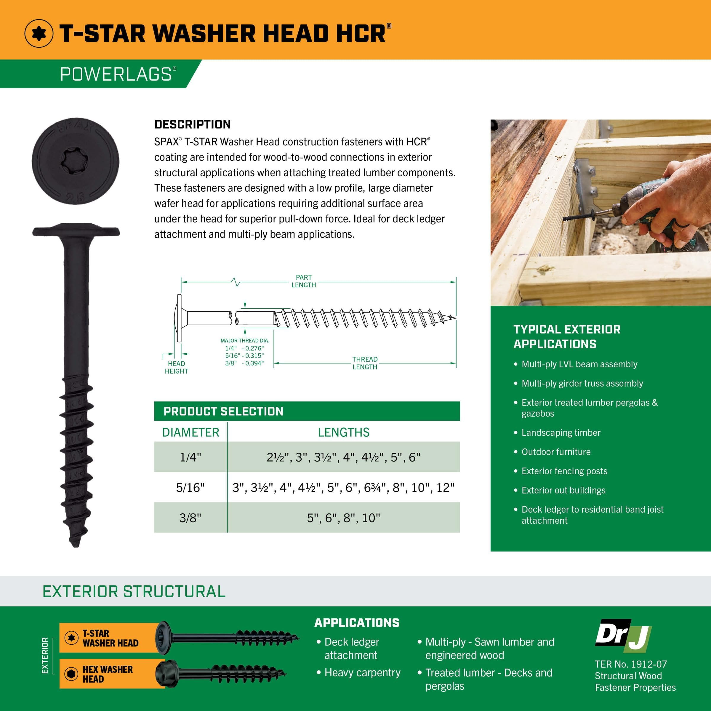 SPAX 1/4" x 5" Exterior Structural Wood Lag Screws Powerlags Washer Head T-Star 200 EA Bulk Mini Bit Included Heavy Duty Rust Resistant