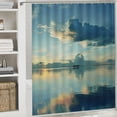 thumbnail image 6 of Chilfamy  Blue Shower Curtain, Romantic Scenery Photoart of Dusk Sunset Over The Calm Tropic Picture for Coastal Ocean, Cloth Fabric Bathroom Decor Set with Hooks, Blue Orange White, 6 of 7