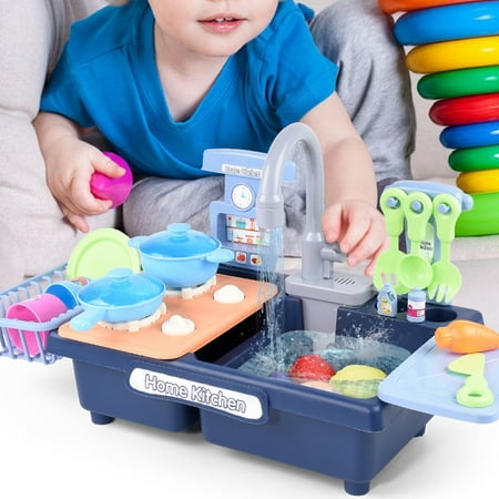 Aofa Kitchen Sink Toy,Kids Electric Dishwasher Toy with Running Water,Heat-Sensitive Kitchen