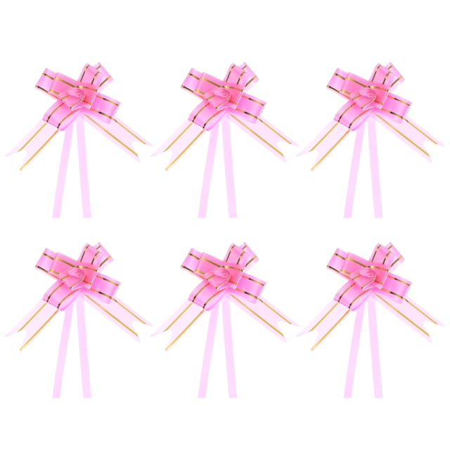 Unique Bargains 8 Inch Pull Bows Ribbon Gift Wrapping String Gold Thread Style Decorative Bow Tie Pink 100 Pack