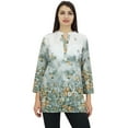 thumbnail image 3 of Phagun Women's White Floral Digital Printed Long Sleeve Tunic Casual Top - 4, 3 of 8