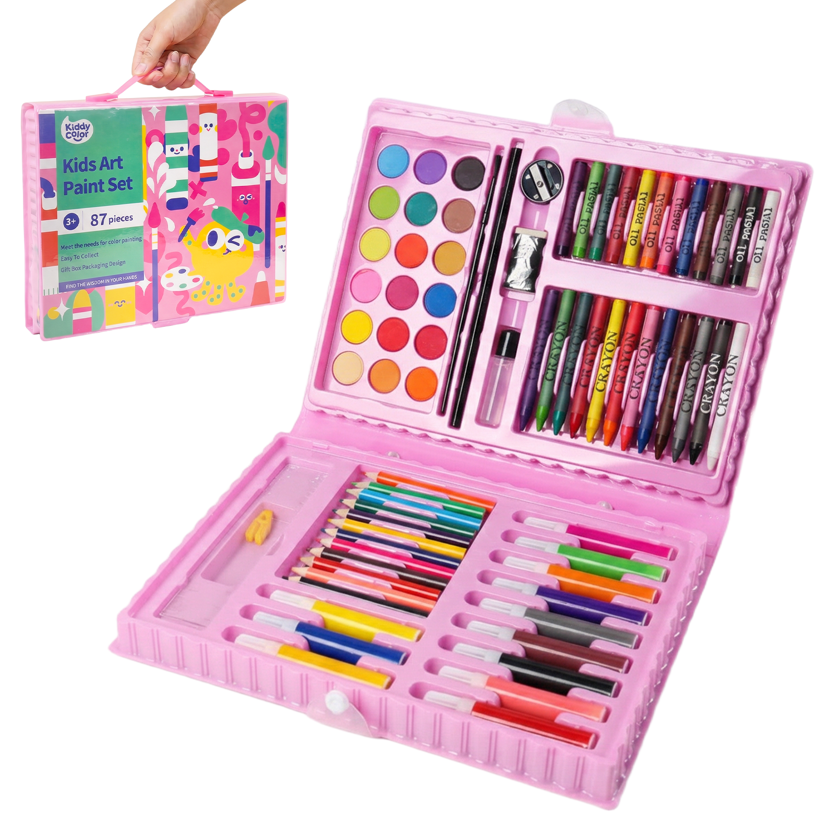 KIDDYCOLOR 87 Pcs Deluxe Kids Drawing & Craft Supply Kit, All in One Painting Tools Set with Plastic Case for Children