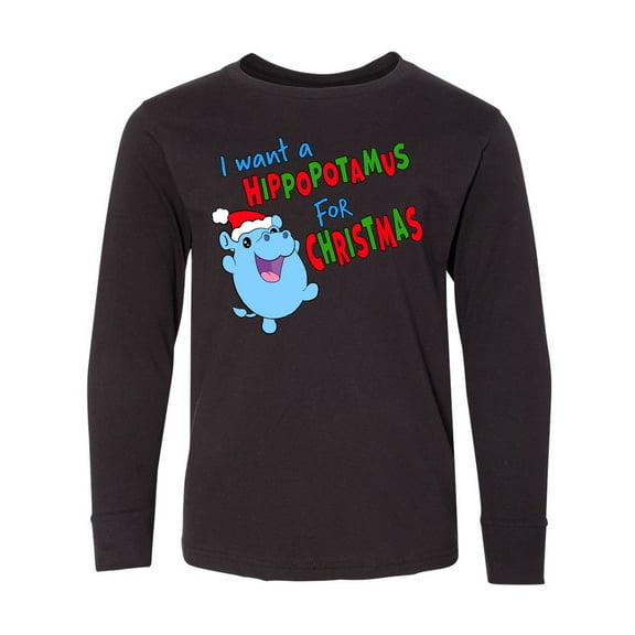 Inktastic I Want a Hippopotamus For Christmas Cute Stuffed Hippo Long Sleeve Youth T-Shirt