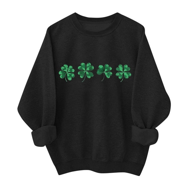 Ounisa St. Patrick's Day Sweatshirt for Women Clover Graphic T Shirts Patty's Day Long Sleeve Tee Tops Pullover