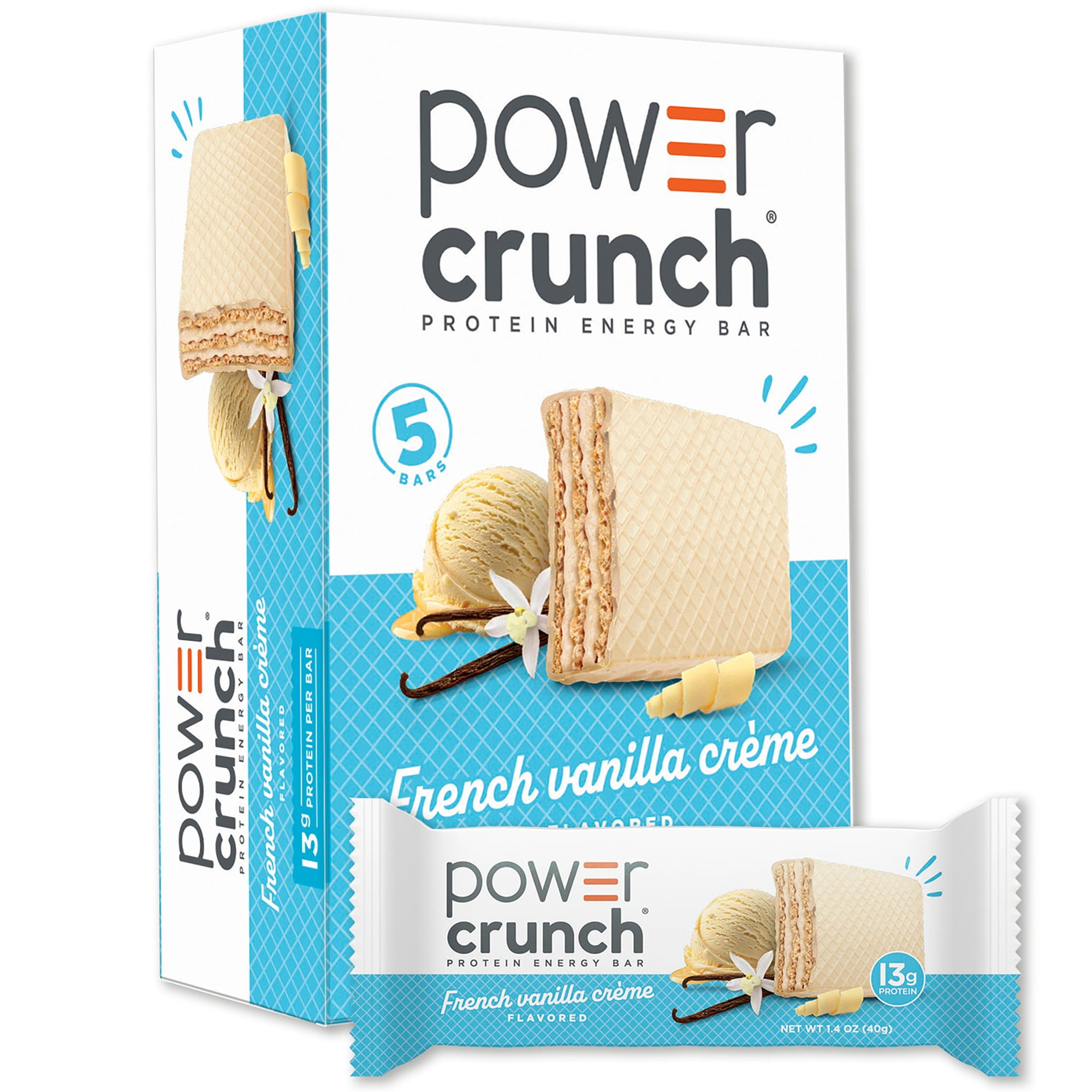 Power Crunch Protein Energy Bars, Vanilla Cream 1.4oz, 5 Count Carton