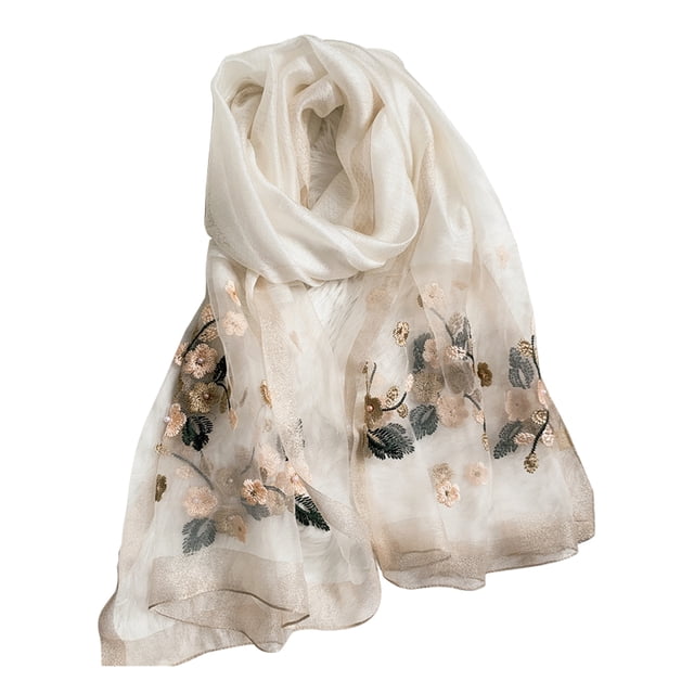 Bufanda de seda para mujer, chales y envolturas livianos para bodas, chal de pashmina de moda, bufandas bordadas