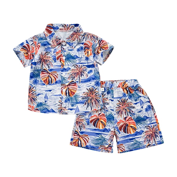 Tiijoy Boys Hawaii Beach Outfits Lightweight Short Sleeve Shirt Shorts Set, Sizes 12M-5T
