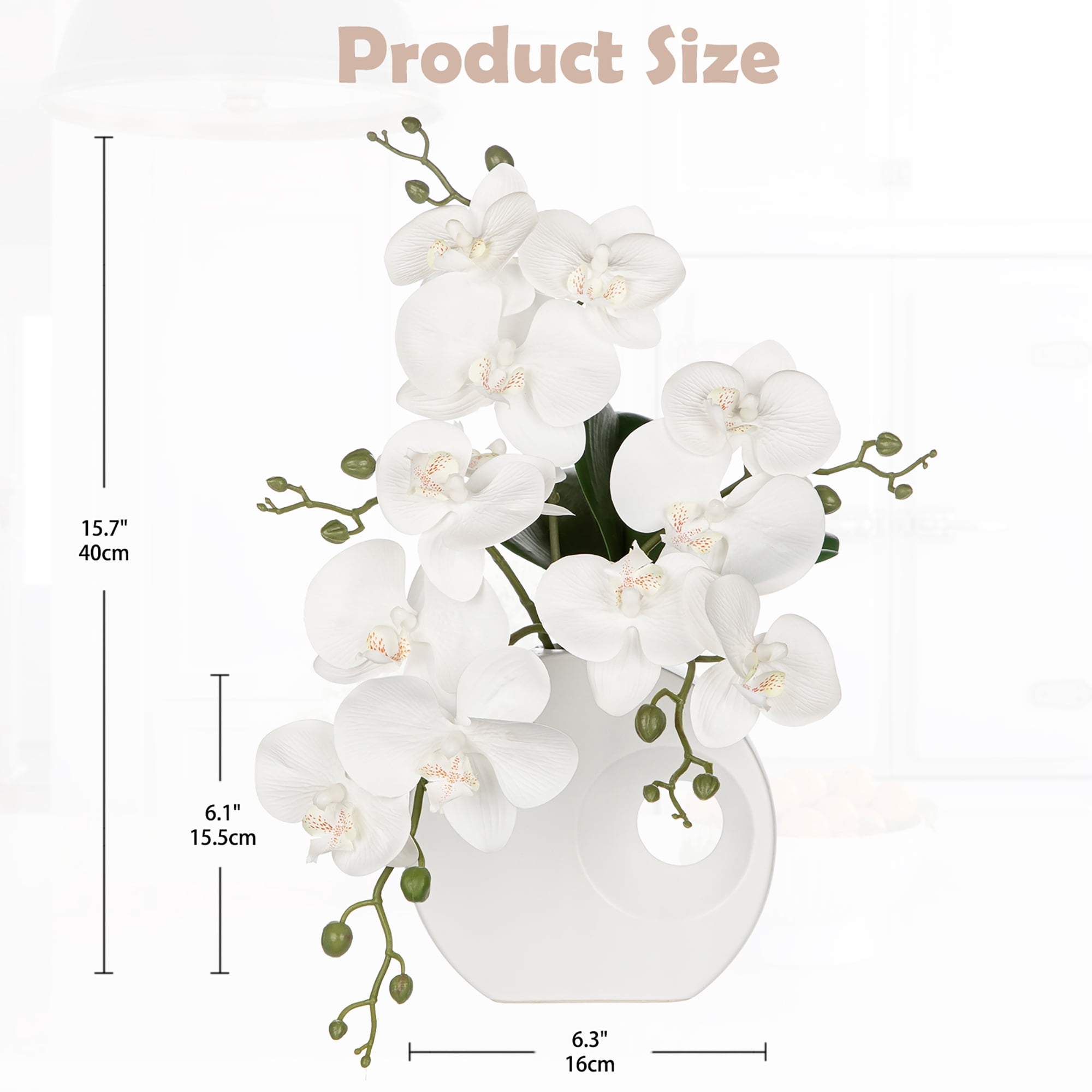 Briful 15.7" Artificial Orchid Flowers White Faux Flowers Real Touch Silk Flower Arrangements with Ceramic Vase for Home Office Wedding Party Table Centerpiece Decor