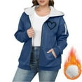 thumbnail image 4 of QQAMB Fleece Jackets For Women Plus Size Zip Up Sherpa Lined Hoodie Heart Graphic Casual Hooded Sweatshirt Warm Thick Winter Coats Navy XL, 4 of 5