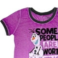thumbnail image 3 of Disney Frozen Olaf Junior Women's Purple Burnout T-Shirt (Medium), 3 of 4