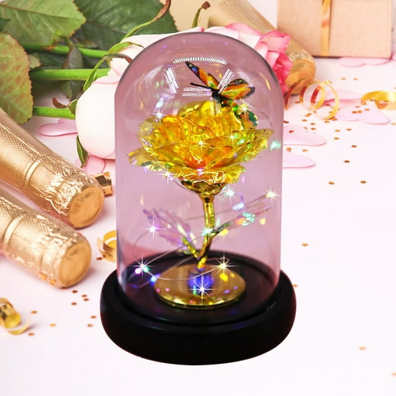 IPEWLEX Glass Covered Gold Foil Rose Artificial Maple LED Night Light Eternal Rose Holiday Gift for Women, Romantic Birthday Anniversary Present