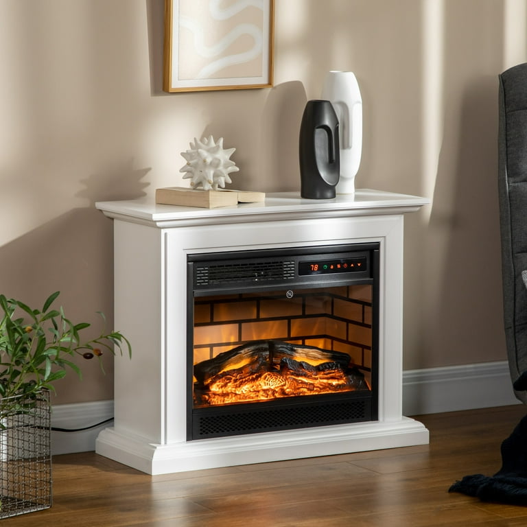 Homcom 31 Electric Fireplace with Dimmable Flame Effect and Mantel,  Freestanding Heater Corner FireBox with Log Hearth and Remote Control,  1400W, White - Walmart.com