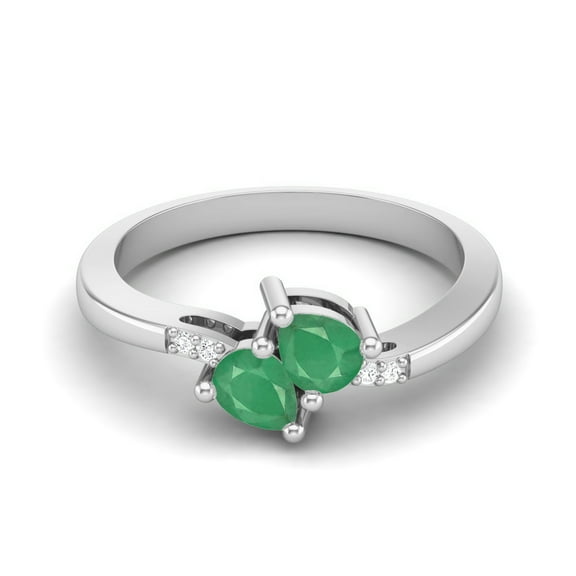 4X3mm Pear Emerald May Birthstone 925 Sterling Silver Two Stone Women Valentines Day Gift Ring