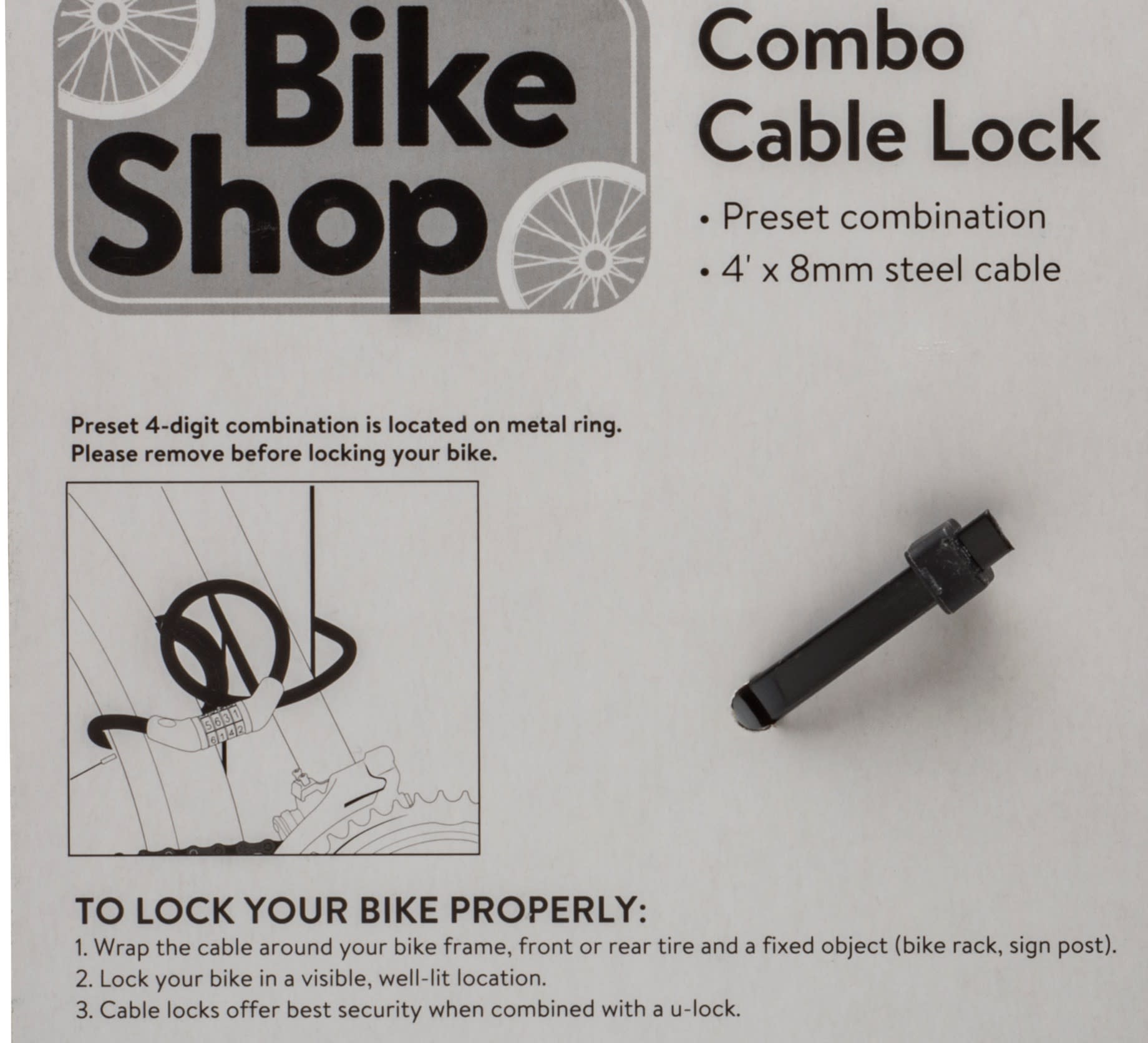 Bike Shop 4ft x 8mm Combo Cable Bike Lock - image 3 of 5
