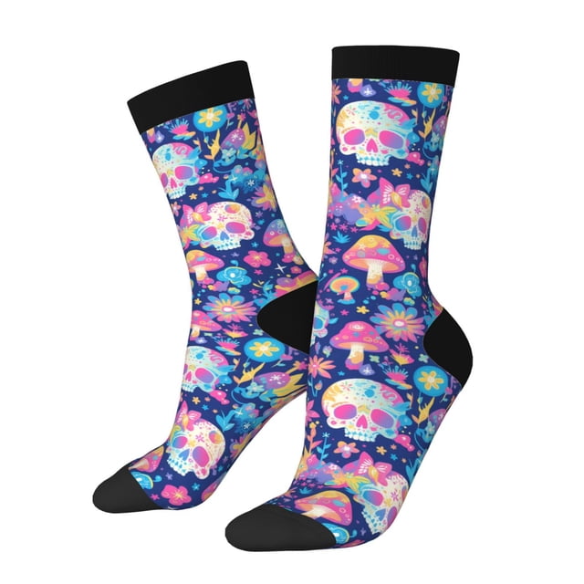 Fotbe mushroom Skull rainbow color Calcetas Largas con Estampado para Hombre y Mujer – Calcetas de Compresión Transpirables y Elásticas, Viajar y Uso Diario Talla 5-11