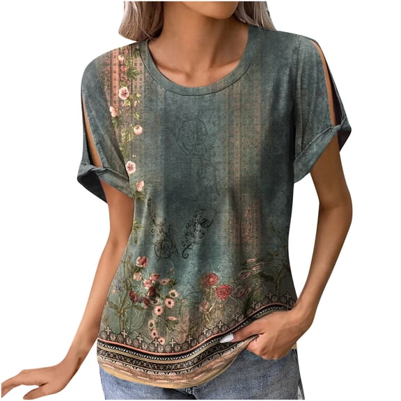 Fesfesfes Women Plus Size Workout Clothing Womens Summer Casual Printing Round Neck Short Sleeve Tops Loose Blouses Women T Shirt 14(XXXL)