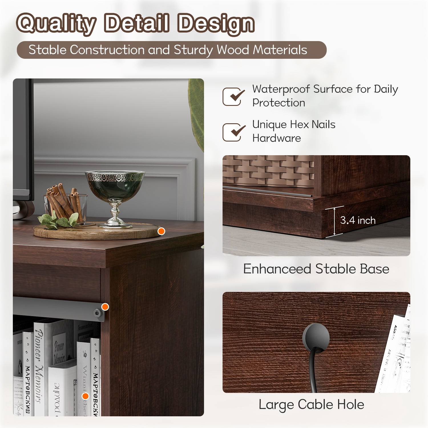 Vineego 58 Inch Farmhouse TV Stand and Entertainment Center for Televisions,with Sliding Barn Doors and Storage Cabinets,Chocolate