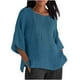 thumbnail image 3 of Camisa gris para mujer,Blusa plisada de manga 3/4 para mujer, cuello redondo, efecto lino, corte holgado, poliéster, ropa informal, sopatenor, 3 of 9