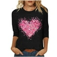 thumbnail image 5 of Yteetum Valentines Gifts 3/4 Length Sleeve Womens Tops Oversized Crewneck Valentine's Day Graphic Printed Short Sleeve T Shirt Womens Casual Round Neck Loves Heart Print Three Quarter Sleeve Shirts, 5 of 6