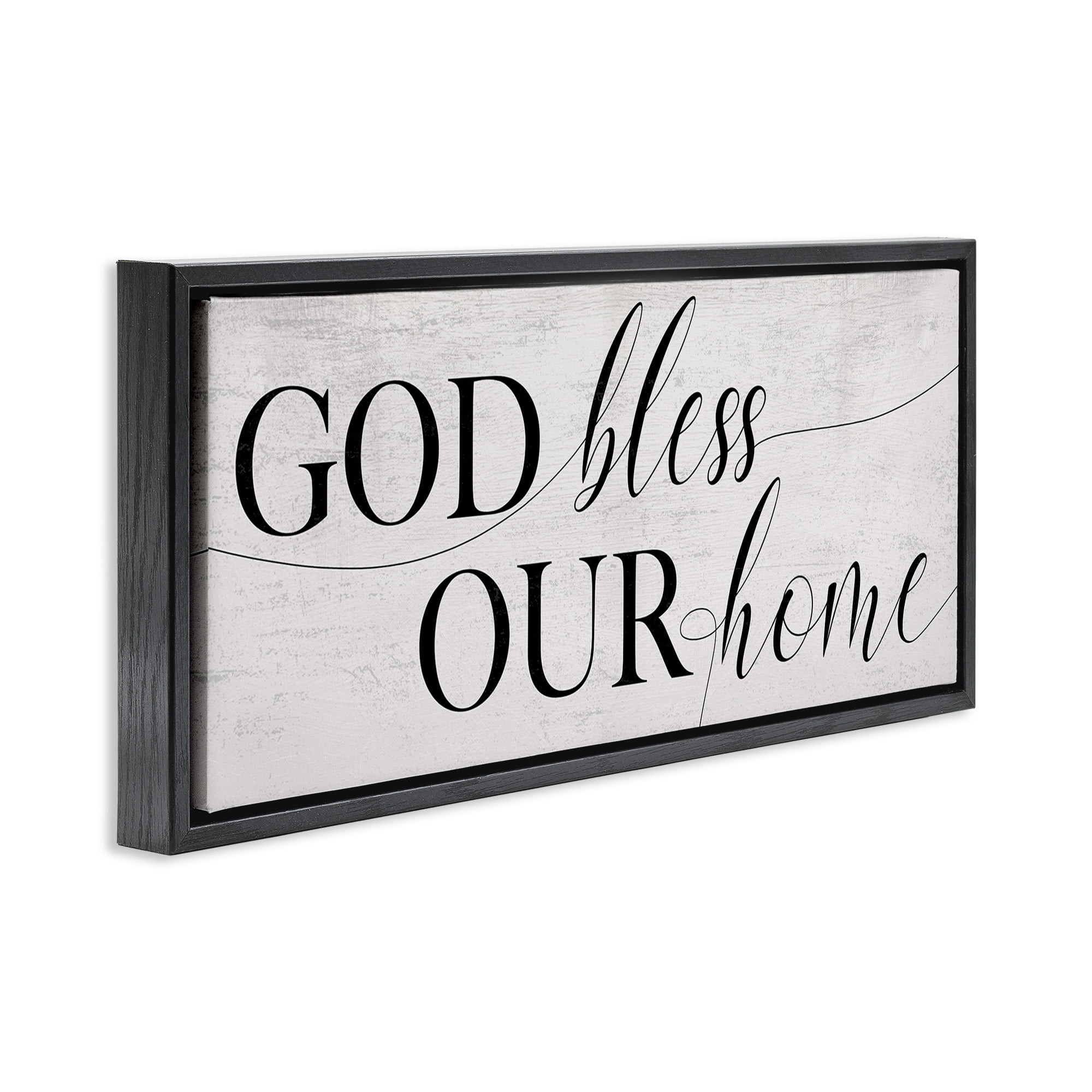 Stupell Industries God Bless Our Home Phrase Typography Painting Black Floater Framed Canvas Art Print Wall Art, 31 x 14