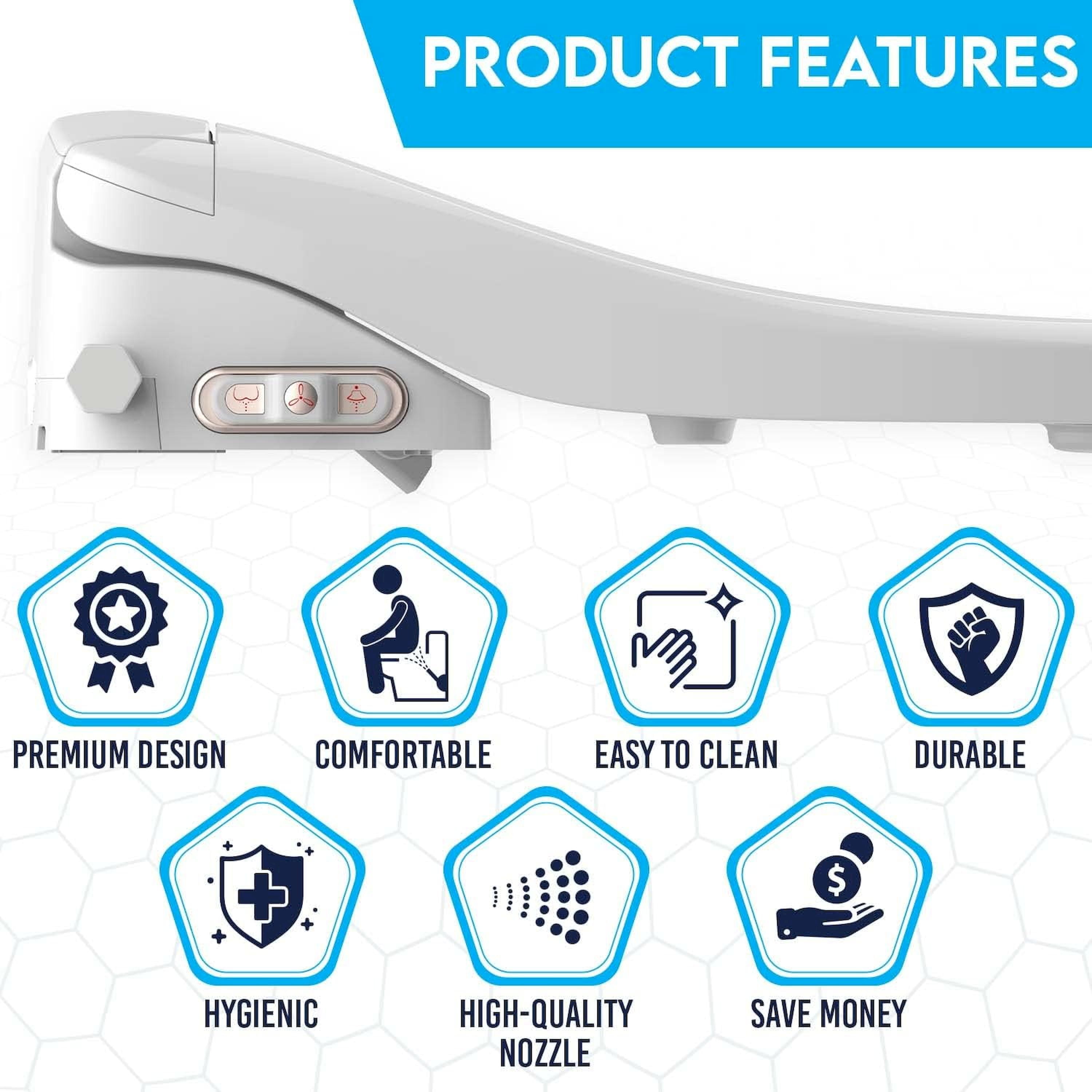 JEP1 Electric Bidet Toilet Seat for Elongated Toilets & Round Toilets | Premium Bidets for Existing Toilets with Warm Water, Heated Seat, and a Remote Control