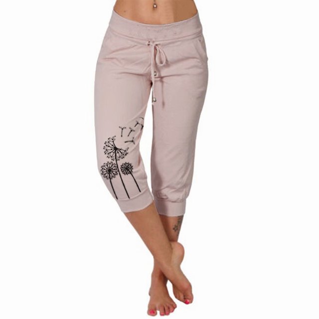 HUITKMM Yoga Pants Women's Solid Color Sports Yoga High Waist Draw Rope Capri Pants