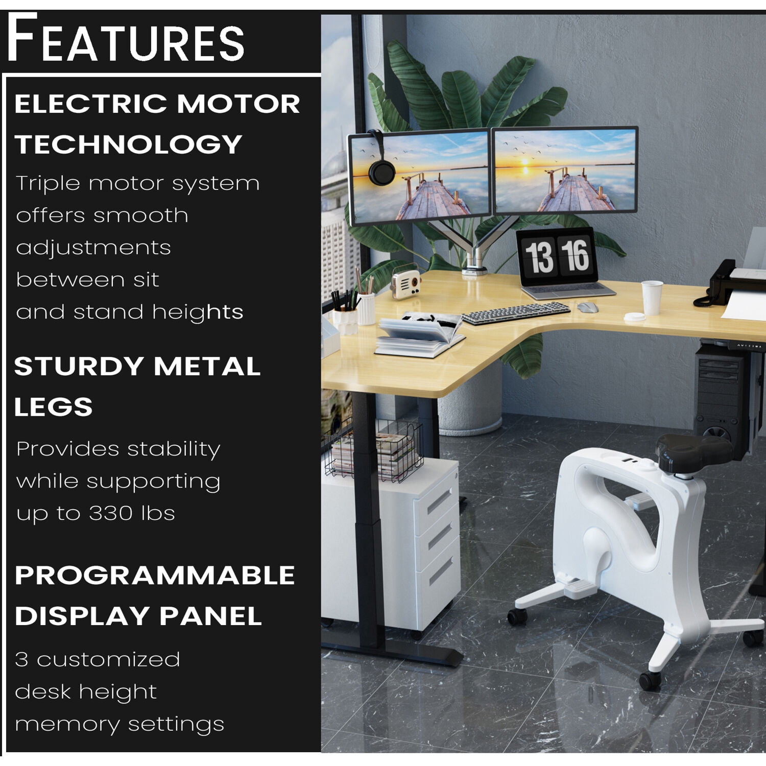 Hanover 73-In. L-Shaped Sit or Stand Electric Height Adjustable