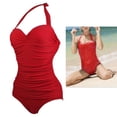 thumbnail image 3 of Monokini Salvador para mujer de color sólido fruncido Elegante halter control de barriga Rojo XL, 3 of 10