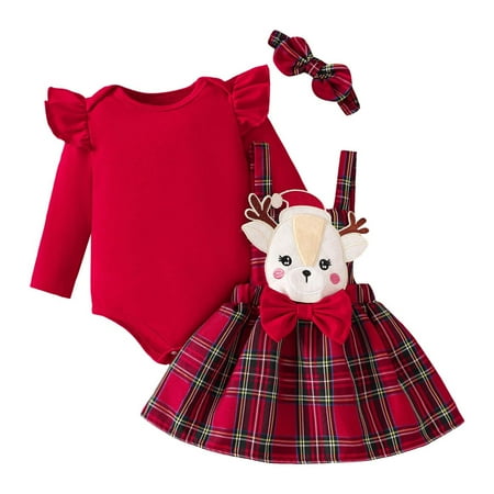 

Girls Christmas Long Sleeve Cartoon Romper Bodysuit Deer Suspender Plaid Skirts Outfits Giraffe Baby Girl Clothes Sweats for Girls New Born Girl Blanket Sweatpants and Shirt Baby Outfits for Girls