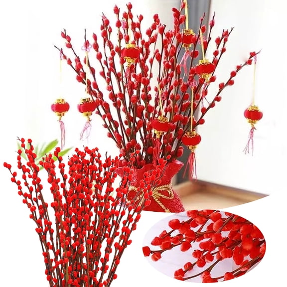 40Pcs 15.7In Real Pussy Willow Branches Natural Dried Decor Stems For Valentine’S Day Table Centerpieces Vase Fillers(Red-15.7In)#0597