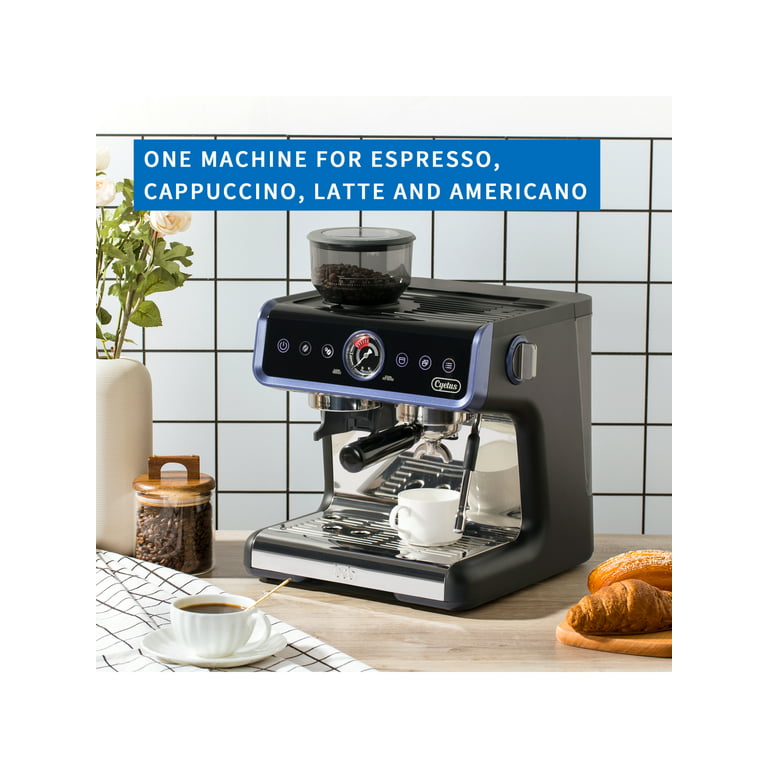 Cyetus All in One Espresso Machine for Home Barista CYK7601, Coffee Grinder, Milk Steam Frother Wand, for Espresso, Cappuccino and Latte - Black