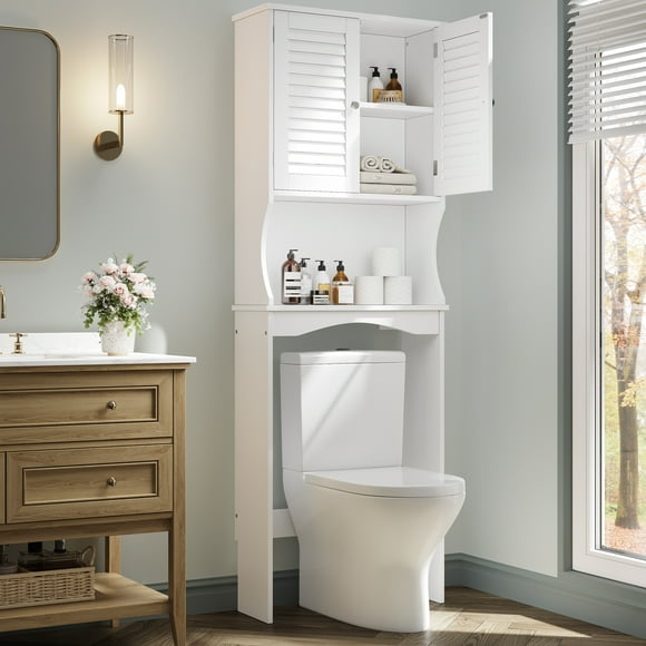 EDTara Organisateur de Salle de Bain au-Dessus de la Toilette Gain de Place, Armoire avec Tablette Ajustable, 2 Portes et Dispositif Anti-Basculement
